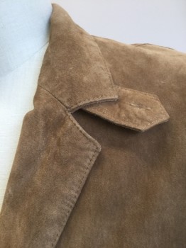 Mens, Leather Jacket, ORVIS, Caramel Brown, Suede, Solid, 2XL, Suede Blazer, Notched Lapel, 3 Buttons,  3 Pockets, Brown Solid Lining