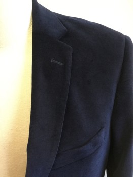 Mens, Sportcoat/Blazer, COSANI COLLEZIONI, Navy Blue, Cotton, Solid, 44L, Velvet, Single Breasted, Collar Attached, Notched Lapel, 2 Buttons,  3 Pockets,