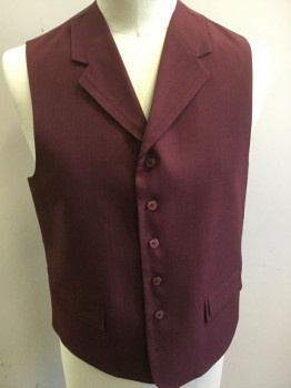 Mens, Suit, Vest, FALCONE, Wine Red, Polyester, 42L, 6 Buttons, Double Pocket Flap Detail, Multiple
