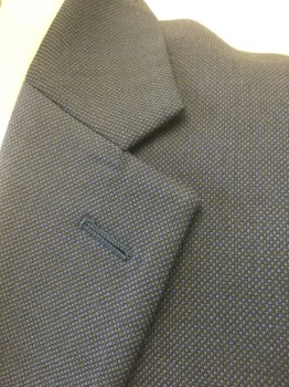 CALVIN KLEIN, Navy Blue, Black, Gray, Wool, Birds Eye Weave, Black with Blue and Gray Birdseye Specks, Appears Overall Navy, Single Breasted, Notched Lapel, 2 Buttons, 3 Pockets, Solid Black Lining