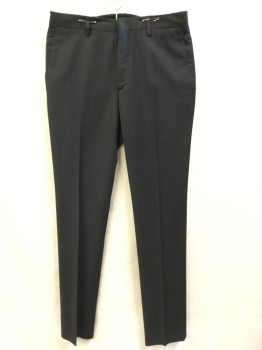 CALVIN KLEIN, Charcoal Gray, Polyester, Wool, Solid, Charcoal Gray,  Flat Front, Zip Front, 5 Pockets