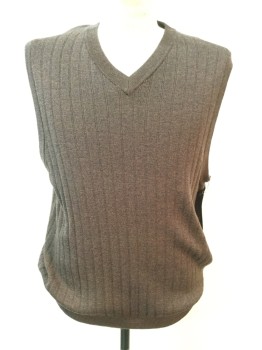 Mens, Sweater Vest, JOHN W NORDSTROM, Brown, Black, Wool, Heathered, Stripes - Vertical , L, Pullover, V-neck,