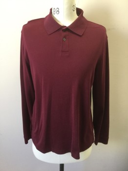 TASSO ELBA, Red Burgundy, Cotton, Solid, Jersey, Long Sleeves, Collar Attached, 2 Buttons