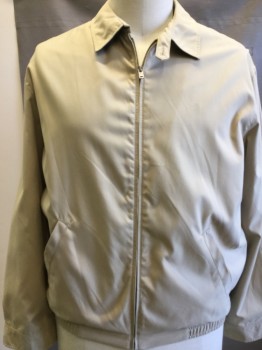 Mens, Casual Jacket, POLO R.L., Khaki Brown, Polyester, Solid, 48, XL, Zip Front, Collar Attached, 2 Pockets,