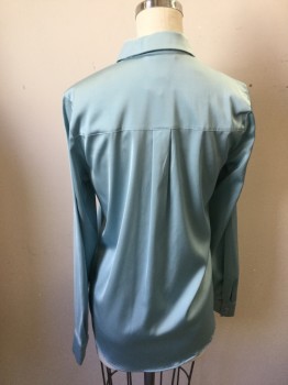H&M, Aqua Blue, Polyester, Solid, Button Front, Hidden Placket, Collar Attached, Long Sleeves