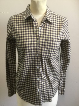 STEVE ALAN, Almond, Brown, Navy Blue, Cotton, Check , Long Sleeves, Button Front, 1 Pocket, Collar Attached,