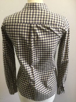 STEVE ALAN, Almond, Brown, Navy Blue, Cotton, Check , Long Sleeves, Button Front, 1 Pocket, Collar Attached,