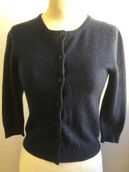 Womens, Sweater, RON HERMAN, Dk Blue, Navy Blue, Cashmere, 2 Color Weave, B34, XS, Button Front, Round Neck,  Short Sleeves,