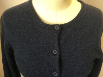 Womens, Sweater, RON HERMAN, Dk Blue, Navy Blue, Cashmere, 2 Color Weave, B34, XS, Button Front, Round Neck,  Short Sleeves,