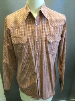 LEVI'S, Red, Yellow, Brown, White, Cotton, Gingham, Collar Attached, White Pearl Button Snap Front, Pocket Flaps, Long Sleeves,