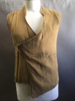 Mens, Vest, MTO, Mustard Yellow, Cotton, Solid, L, Band Collar, Cross Over Snap, V-neck, Patch Pockets