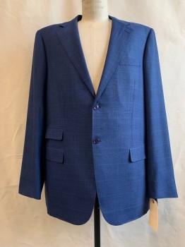 DI STEFANO, Dk Blue, Navy Blue, Wool, Plaid, Notched Lapel, Collar Attached, 4 Pockets, 2 Buttons,