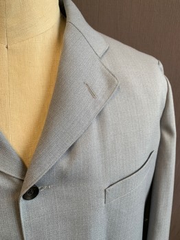SIAM COSTUMES, Lt Blue, Wool, Heathered, Single Breasted, 3 Buttons,  Collar Attached, Notched Lapel, 3 Pockets