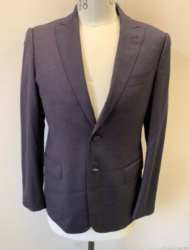 ARMANI COLLEZIONI, Dk Purple, Charcoal Gray, Wool, Grid , Micro Grid Pattern, Single Breasted, Peaked Lapel, Hand Picked Stitching on Lapel, 2 Buttons, 3 Pockets