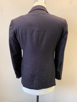 ARMANI COLLEZIONI, Dk Purple, Charcoal Gray, Wool, Grid , Micro Grid Pattern, Single Breasted, Peaked Lapel, Hand Picked Stitching on Lapel, 2 Buttons, 3 Pockets