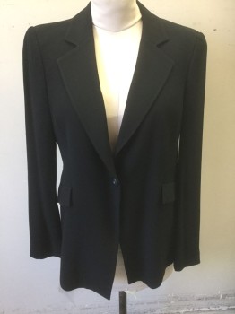 Womens, Blazer, EMPORIO ARMANI, Black, Acetate, Viscose, Solid, B:42, Single Breasted, 1 Button, Notched Lapel, Padded Shoulders, 2 Pockets, Has a Double