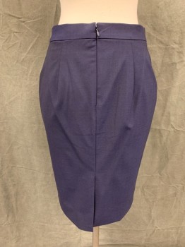 BANANA REPUBLIC, Navy Blue, Wool, Spandex, Solid, Pencil Skirt, 1 1/2" Waistband, Hidden Zip Center Back