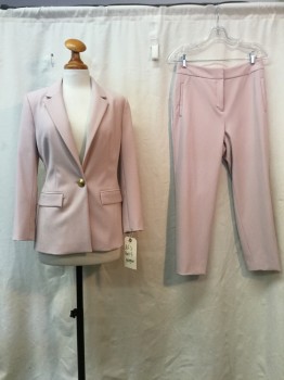 HALOGEN, Blush Pink, Polyester, Viscose, Solid, Collar Attached, Notched Lapel, 1 Gold Button, 2 Pockets, Doubles