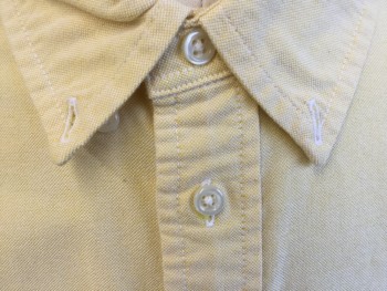 RALPH LAUREN, Yellow, Cotton, Oxford Weave, Collar Attached, Button Down, Button Front, Long Sleeves, Curved Hem