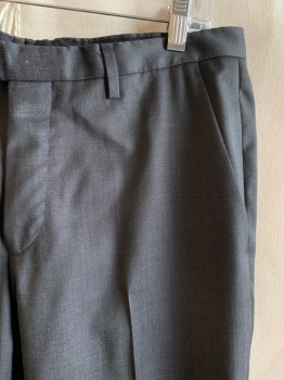 HUGO BOSS, Gray, Wool, Heathered, Solid, SUIT PANTS, Flat Front, 4 Pockets, Belt Loops, Zip Fly