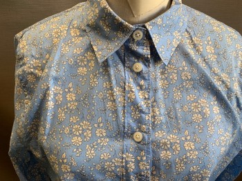 Womens, Blouse, JCREW, Lt Blue, White, Cotton, Floral, 6, Long Sleeves, Button Front, Collar Attached,