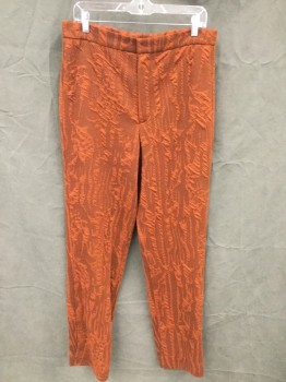 Mens, Casual Pants, N/L, Burnt Orange, Dk Orange, Poly/Cotton, Abstract , 32/33, Abstract Vine Like Structure Pattern, Zip Fly, 1 1/2" Waistband