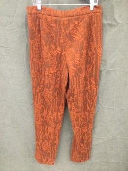 Mens, Casual Pants, N/L, Burnt Orange, Dk Orange, Poly/Cotton, Abstract , 32/33, Abstract Vine Like Structure Pattern, Zip Fly, 1 1/2" Waistband