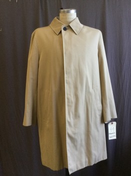 Mens, Coat, Trenchcoat, AQUASCUTUM, Khaki Brown, Cotton, Synthetic, Solid, 44, Button Front, Collar Attached, 2 Pockets,