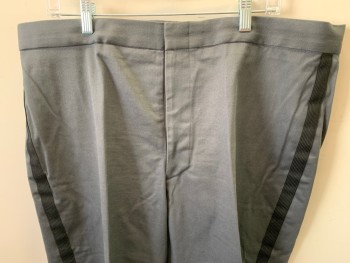 N/L, Gray, Black, Cotton, Polyester, Solid, Flat Front, Zip Fly, 2 Faux Back Pockets, Black Side Stripe, Security Guard