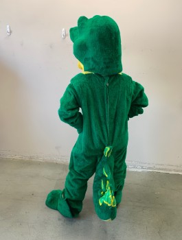 Unisex, Walkabout, N/L MTO, Green, Yellow, Polyester, C <48", Alligator / Crocodile Mascot, Green Plush with Yellow Plush Belly, Long Sleeves, Long Tail with Spiky Structured Points with Green Sequin Detail, Center Back Zipper, Made To Order **Includes Non Coded Green Plush Piece, See Photo