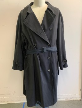 Mens, Coat, Trenchcoat, ROCHESTER BIG & TALL, Black, Cotton, Polyester, Solid, 60L, Double Breasted, Collar Attached, 2 Welt Pockets, **With Matching Belt
