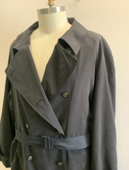 Mens, Coat, Trenchcoat, ROCHESTER BIG & TALL, Black, Cotton, Polyester, Solid, 60L, Double Breasted, Collar Attached, 2 Welt Pockets, **With Matching Belt