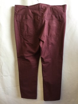 Mens, Casual Pants, LEVI'S, Wine Red, Cotton, Elastane, Solid, 36/29, 1.5" Waistband with Belt Hoops, Flat Front, Zip Front, 4 Pockets