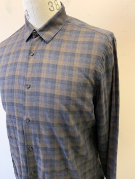 THE KOOPLES, Dk Brown, Black, Cotton, Plaid-  Windowpane, Check , Long Sleeves, Button Front, Collar Attached