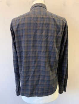Mens, Casual Shirt, THE KOOPLES, Dk Brown, Black, Cotton, Plaid-  Windowpane, Check , M, Long Sleeves, Button Front, Collar Attached