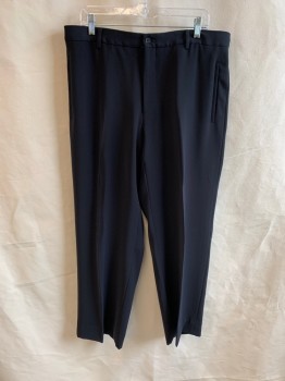 ARMANI, Black, Polyester, Solid, SUIT PANTS, Flat Front, 4 Pockets, Zip Fly, Button Closure, Wide Leg