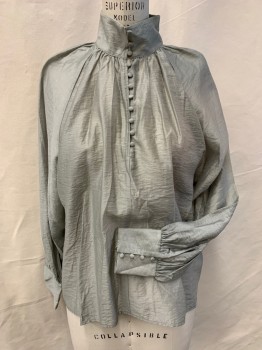 Womens, Blouse, H & M, Warm Gray, Polyester, Solid, M, Pullover, Raglan Long Sleeves, Button Placket Front, Band Collar, Wide Button Cuffs