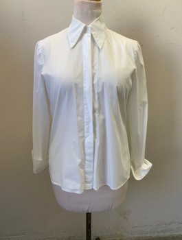 Womens, Blouse, CARLA ZAMPATII, White, Cotton, Solid, B: 38, 10, Narrow Collar Attached, Button Front, Long Sleeves