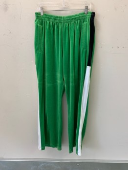 Mens, Sweatsuit Pants, SWEATSEDO, Green, Poly/Cotton, XL, Elastic Waist, Drawstring, Side Pockets, Black & White Color Block Side Stripe, 1 Back Pocket