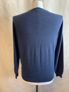 Mens, Pullover Sweater, J. CREW, Slate Blue, Wool, Solid, L, V-neck, Long Sleeves