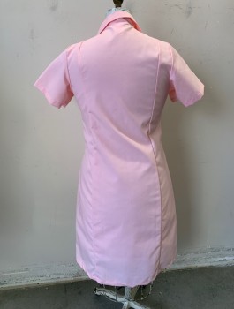 EWC, Lt Pink, Poly/Cotton, Solid, Short Sleeves, Button Front, Notched Collar, 2 Pockets at Hips, Hem Below Knee