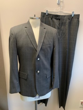 DOC + AMELIA, Gray, Polyester, Rayon, Plaid, Single Breasted, 2 Metallic Buttons, Notched Lapel, 3 Pockets, 4 Metallic Button Cuffs