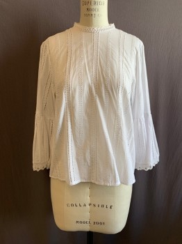 Womens, Top, H&M, White, Cotton, 8, Schiffy, High Neck, Keyhole Back, L/S, Grommets at Cuffs
