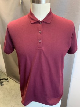 PORT AUTHORITY , Red Burgundy, Cotton, Solid, S/S, C.A., 3 Buttons, Vents at Sides