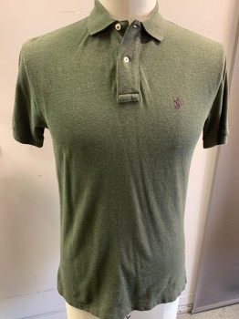 POLO RALPH LAUREN, Forest Green, Cotton, Solid, S/S, C.A., 2 Buttons,  2 Vents at Sides, Ralph Lauren Logo on Polo