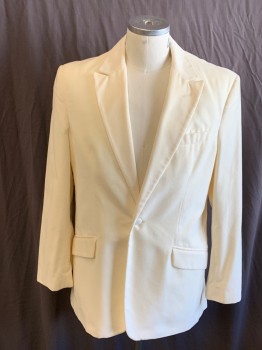 Mens, Sportcoat/Blazer, PERRY ELLIS, Off White, Cotton, Solid, 42 R, Notched Lapel, 1 Button Single Breasted, 3 Pocket, Double Vent, Mark On Back Left Shoulder