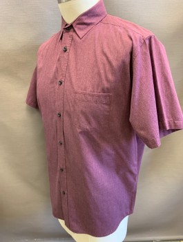 BEVERLY HILLS POLO , Dusty Purple, Cotton, Polyester, Solid, Short Sleeves, Button Front, Collar Attached, 1 Patch Pocket