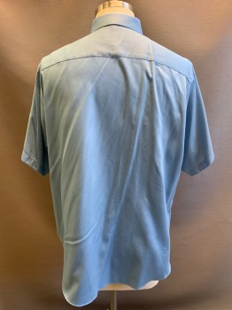 GEOFFREY BEENE, Lt Blue, Polyester, Cotton, Solid, S/S, Button Front, Collar Attached, Chest Pocket