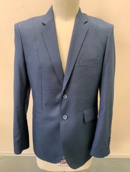 Mens, Sportcoat/Blazer, EFFETTI, Slate Blue, Wool, Solid, 42L, Single Breasted, Notched Lapel, 2 Buttons, 4 Pockets, Hand Picked Stitching, Lavender/Gray Paisley Lining