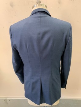 Mens, Sportcoat/Blazer, EFFETTI, Slate Blue, Wool, Solid, 42L, Single Breasted, Notched Lapel, 2 Buttons, 4 Pockets, Hand Picked Stitching, Lavender/Gray Paisley Lining
